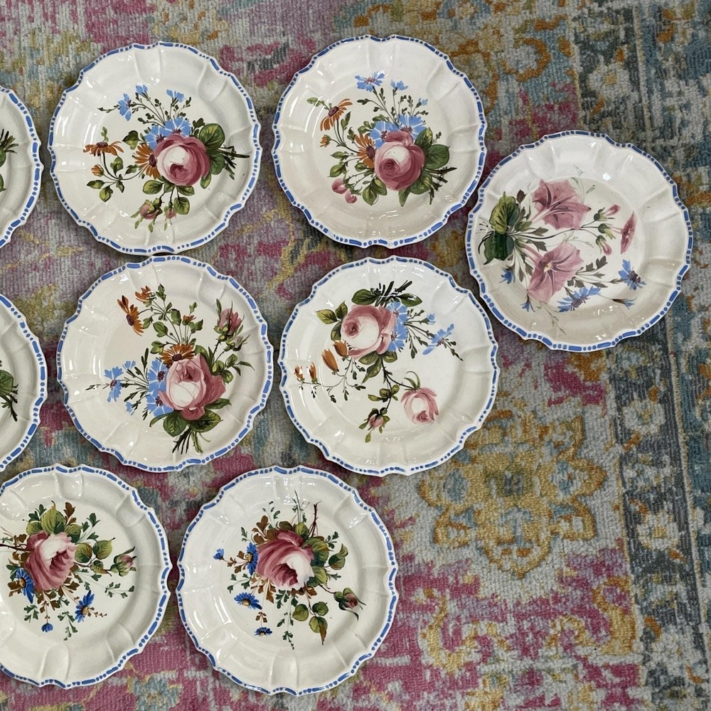 Set Of 10 Vintage Plates Italy Flowers Cottagecore Pottery Majolica Nove Rose - Picture 3 of 16